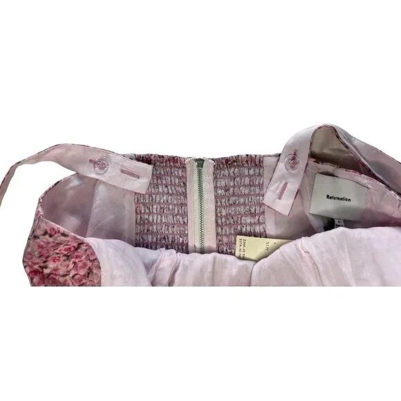 Reformation Daria Print Linen Mini Dress in Pink Combo, Size 6 - Picture 12 of 12